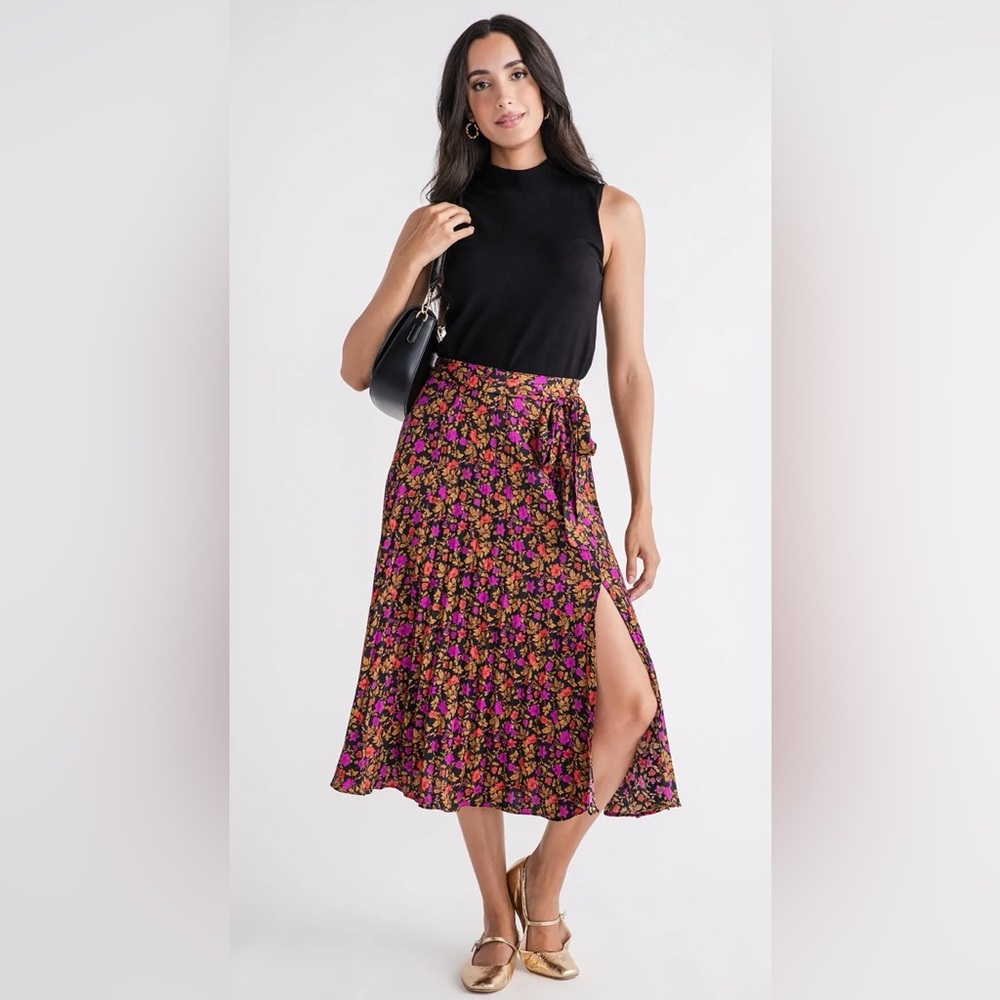 Skies Are Blue Floral Pleated Midi Skirt Size M